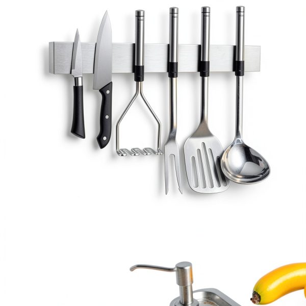 Magnetic Knife Holder HEREOF 10" Gray Wall Mount Stainless Steel Strip-4