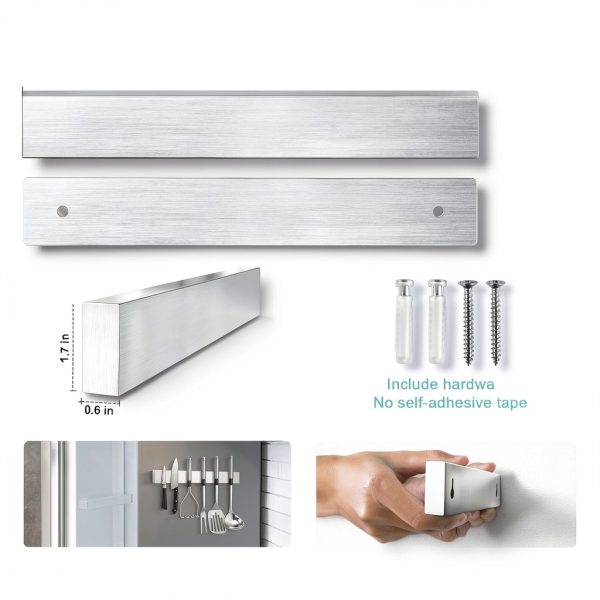 Magnetic Knife Holder HEREOF 10" Gray Wall Mount Stainless Steel Strip-2