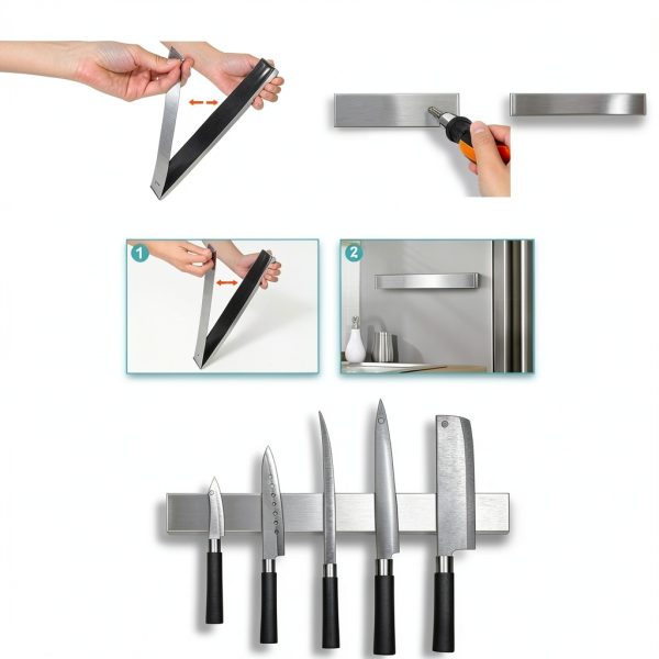 Magnetic Knife Holder HEREOF 10" Gray Wall Mount Stainless Steel Strip-3