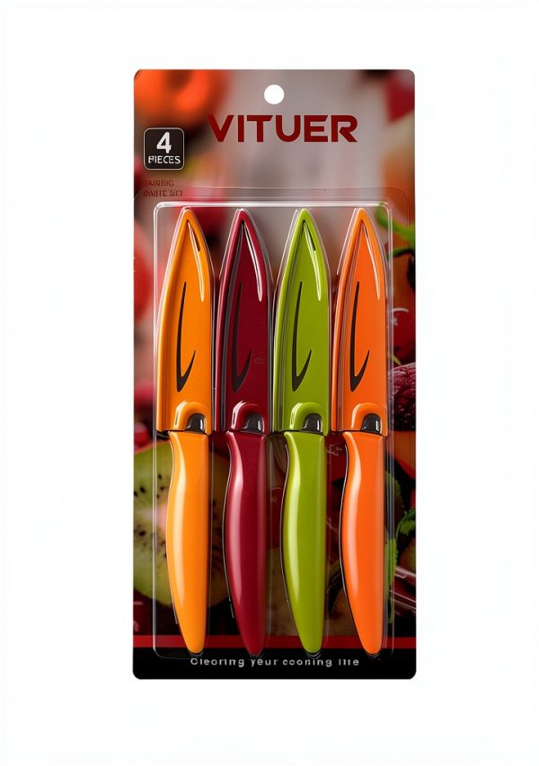 Paring knife, 4PCS Paring knives (4 Knives and 4 Knife cover), 4 Inch Peeling Knife, Fruit and Vegetable Knife, Ultra Sharp Kitchen Knives, German Steel, PP Plastic Handle-6