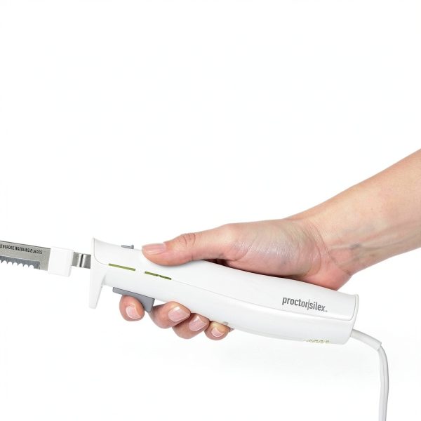 Proctor Silex Easy Slice Electric Knife for Meat Slicing, Poultry, Bread, Crafting Foam and More, Lightweight with Contoured Grip, White, (74312)-3