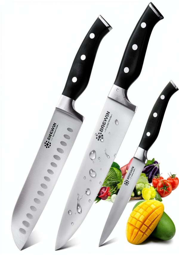 Brewin Professional Kitchen Knives 3PC Set Carbon Stainless Steel-0