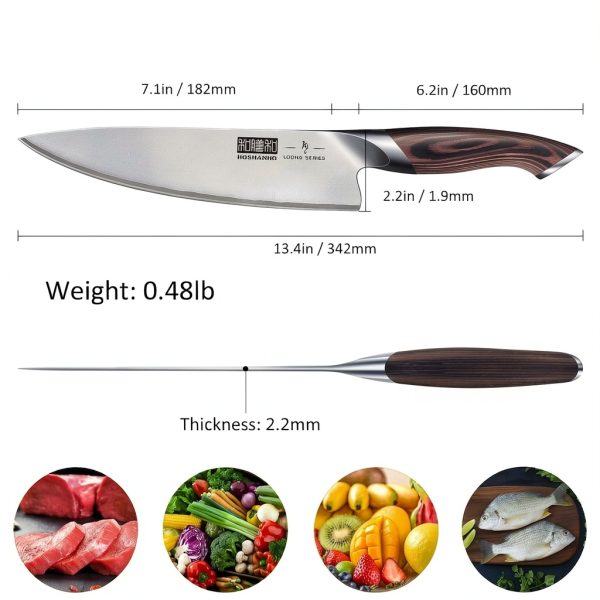 HOSHANHO Kitchen Knife in Japanese High Carbon Steel, Professional High-Class Chef's Knife 8 inch, Non-slip Ultra Sharp Cooking Knives with Ergonomic Handle-4