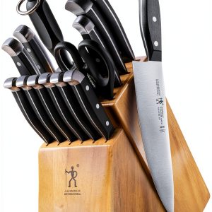 HENCKELS Premium Quality 15-Piece Knife Set with Block, Razor-Sharp, German Engineered Knife Informed by over 100 Years of Masterful Knife Making, Lightweight and Strong, Dishwasher Safe-0