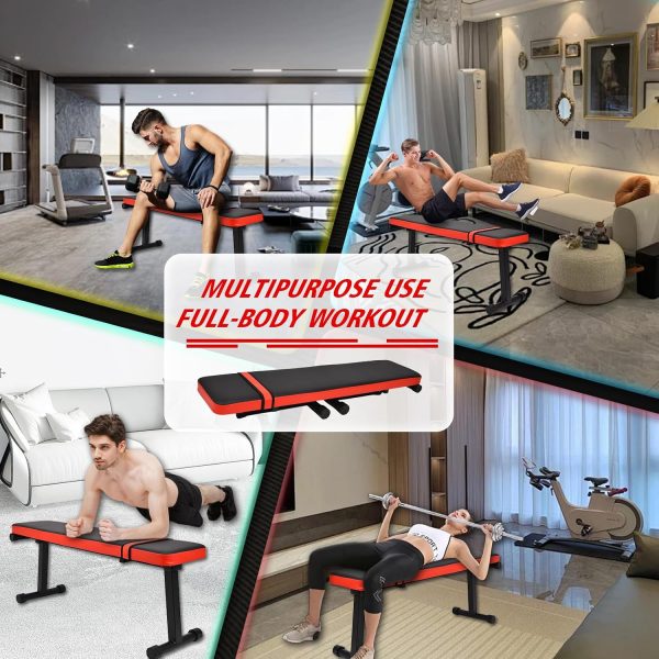Foldable Workout Bench by Ropoy - Flat Weight Bench for Home Gym,-1